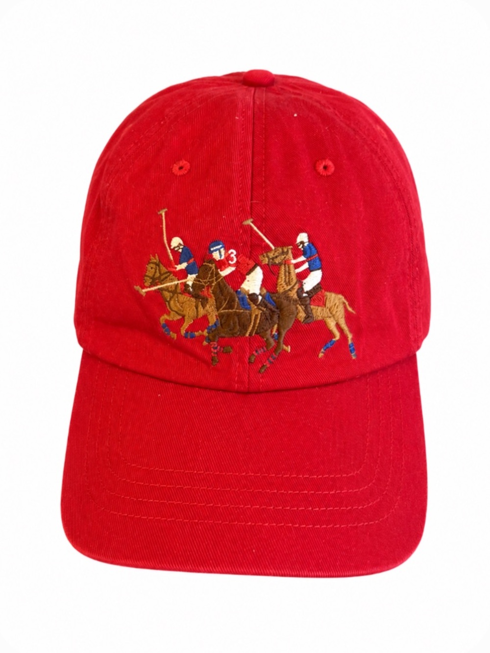 Ralph Lauren Boys Triple Pony Bright Red Polo Player Embroidered Cap
